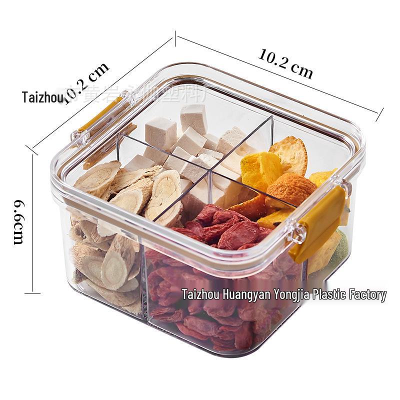 Floral Tea Box: Airtight 460ml Plastic Container with Four Compartments for Fresh, Food-Grade Storage.