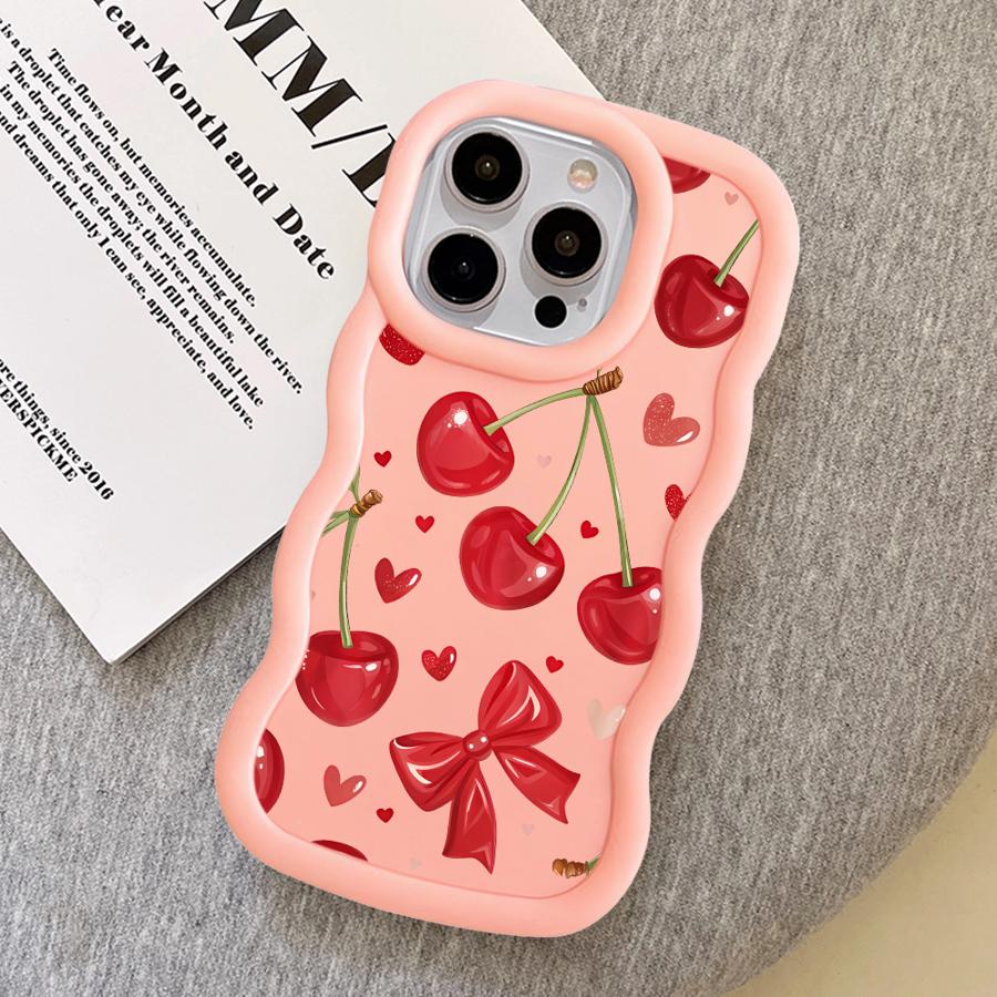 Soft Phone Cover Case for iPhone 15 Plus XR 14 13 11 16 Pro Max 8 17 Air 12 Red Lovely Cherry