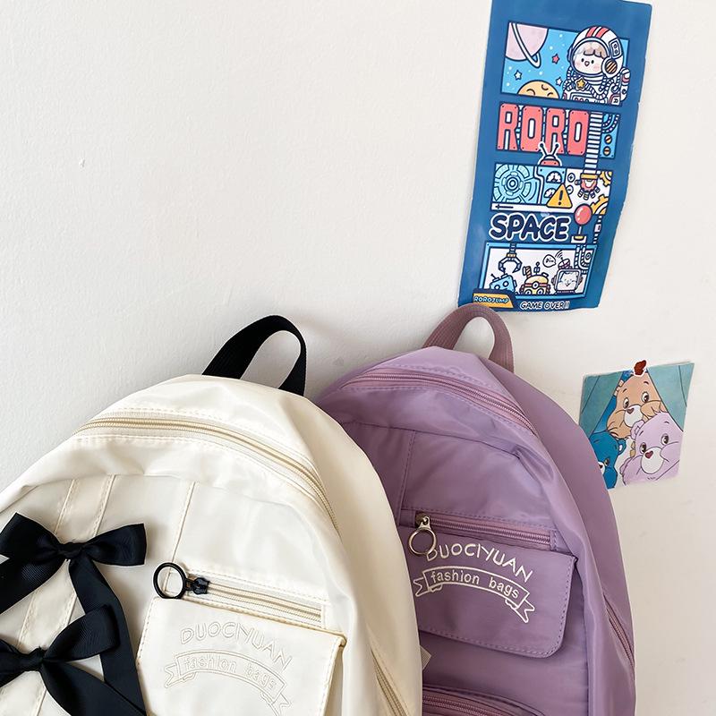 Japanese Anime Style Cute Color Block Bow Pleated Soft Girl Student Backpack