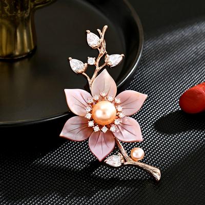 Brooch High-End Exquisite Pearl Peach Blossom Brooch Pin Natural Fritillary Floral Temperament Accessories Pink New