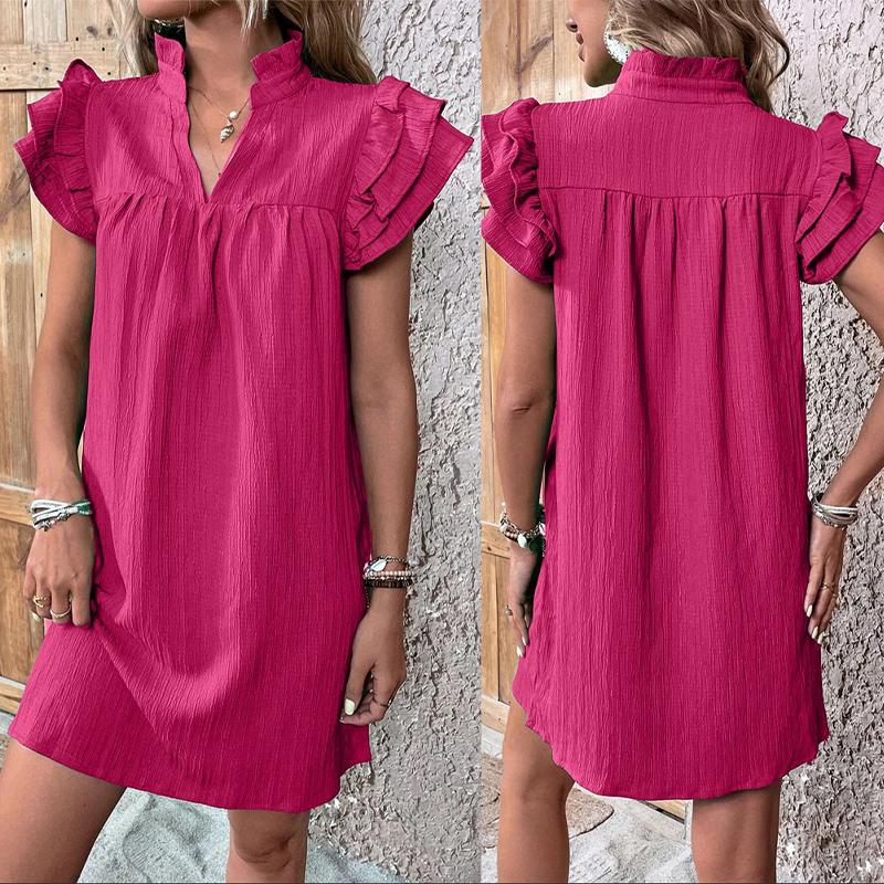 

Многоярусное платье с рукавами-воланами - Макси-пуловер с V-образным вырезом 2XL розы красного