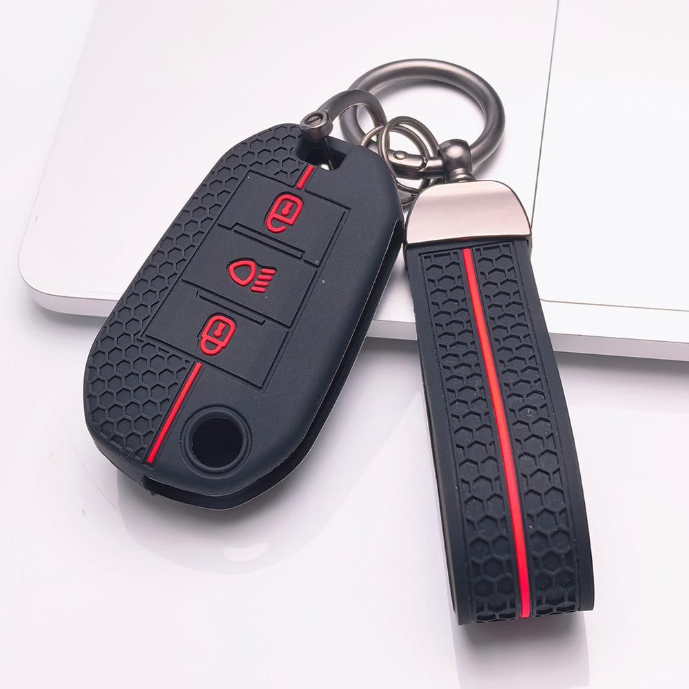 Key Fob Cover for Peugeot 3008 5008 208 301 308 C1 C2 C3 with Keychain Anti-Scratch Surface Shockproof Structure Soft Grip Texture