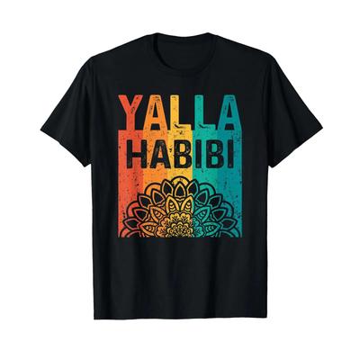 Yalla Habibi Auf Geht S Mein Freund Arabic T Shirt Black Vintage Washed Top For Everyday Wear Graphic Casual Versatile