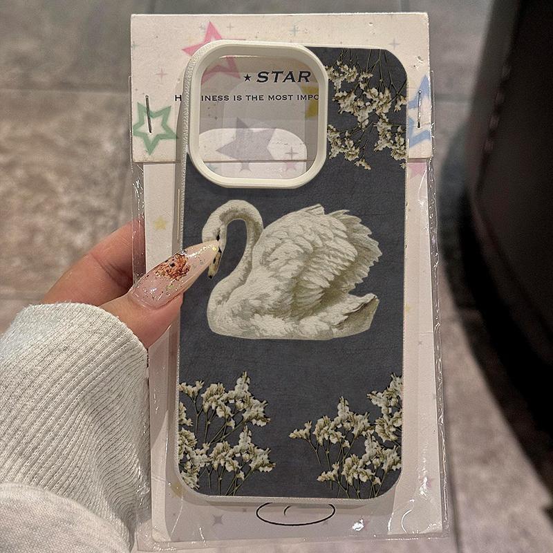 Elegant Swan Pattern Phone Case, Suitable for iPhone 17, 16, 15, Plus, Pro, Max Series Phones - Ideal for Giving As a Gift
