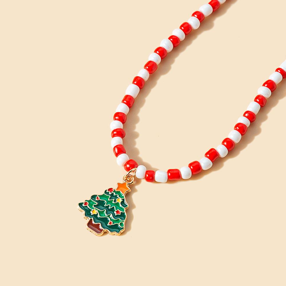 

Christmas Drip Santa Elk Pendant, Vintage Color Matching Beads Christmas Tree Necklace Female