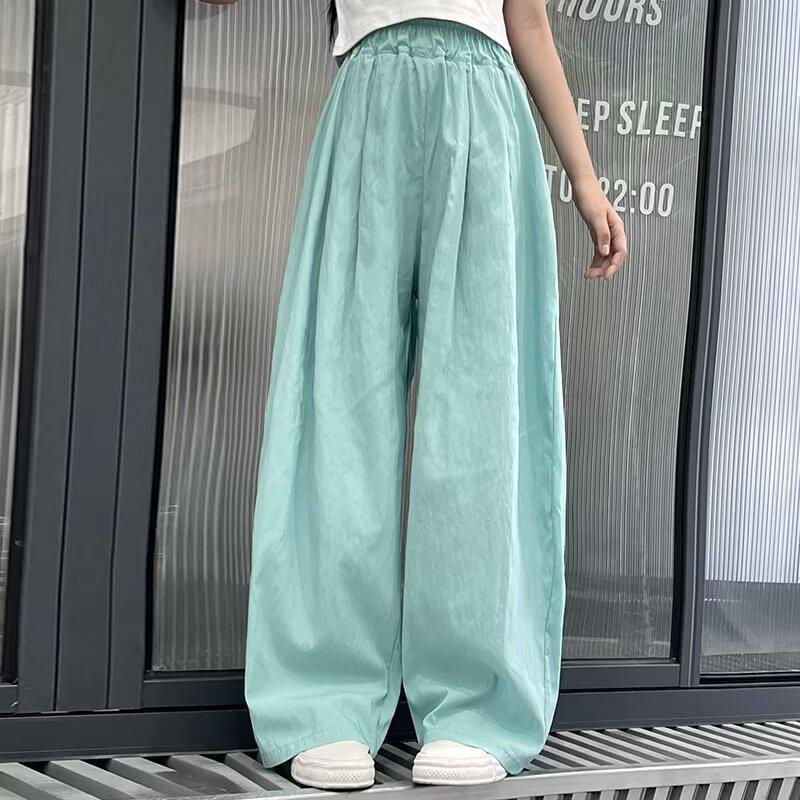 Spring and Summer Solid Color Casual Pants for Girl Elastic Waist Straight Pants Loose Breathable Wide-leg Pants Children's Summer Trousers