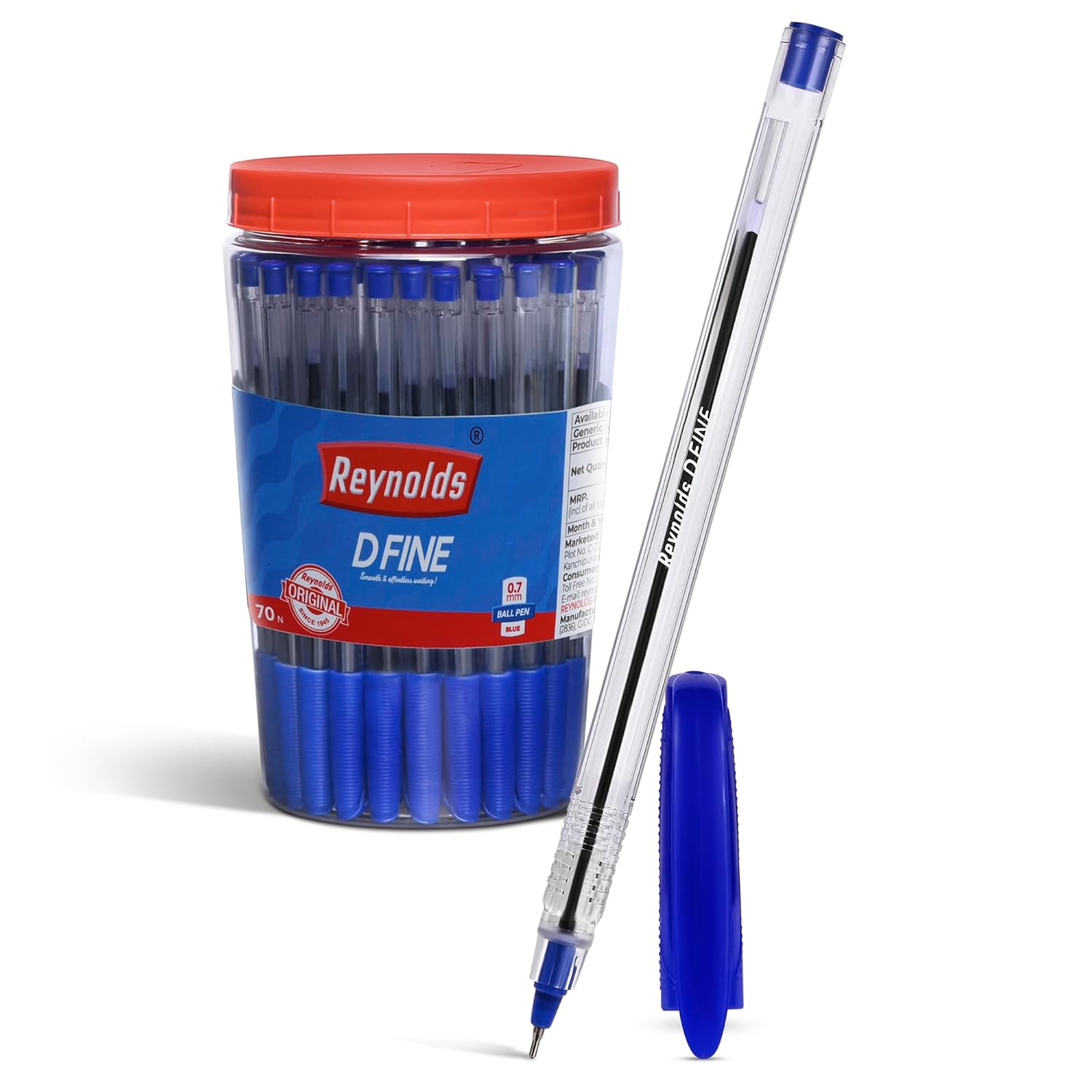 

Reynolds DFINE Ball Pen Set Of 1 70 Blue Ink 0.7 mm Tip Smooth Writing Pens With Comfortable Grip For School Office Use