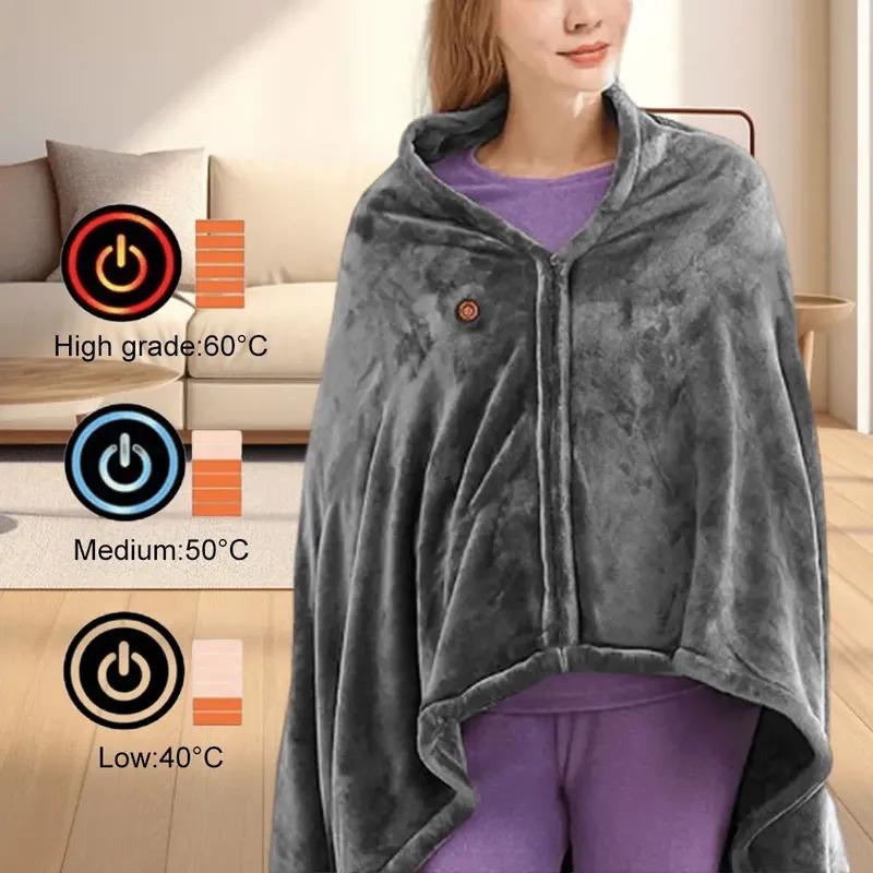 USB Electric Heated Blanket 3 Heating Levels Fleece Heated Blanket Portable Body Warmer Blanket for Household and Office