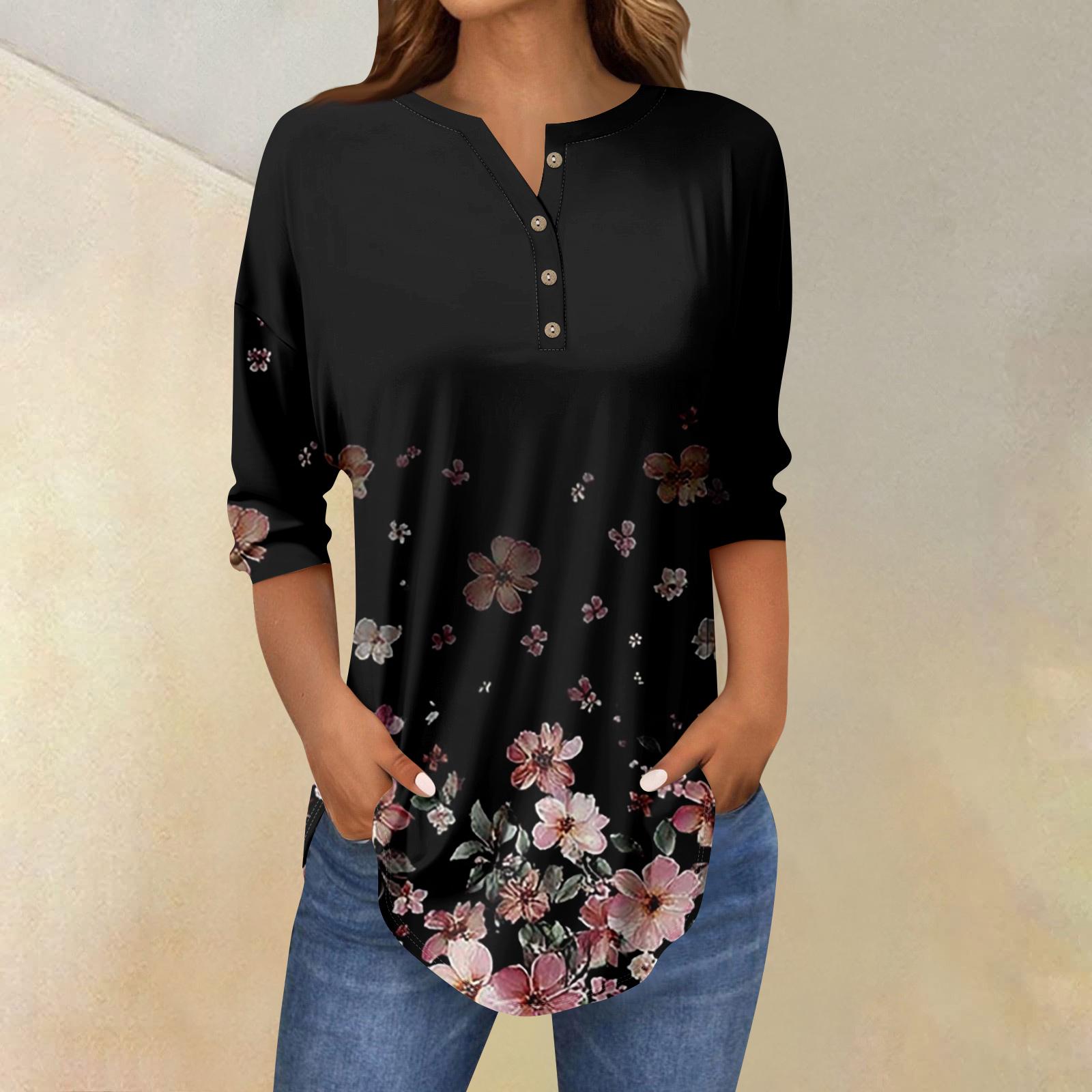 

Футболки женские осенние повседневные рубашки с длинным рукавом 3/4 на пуговицах толстовка винтажный топ пуловер L