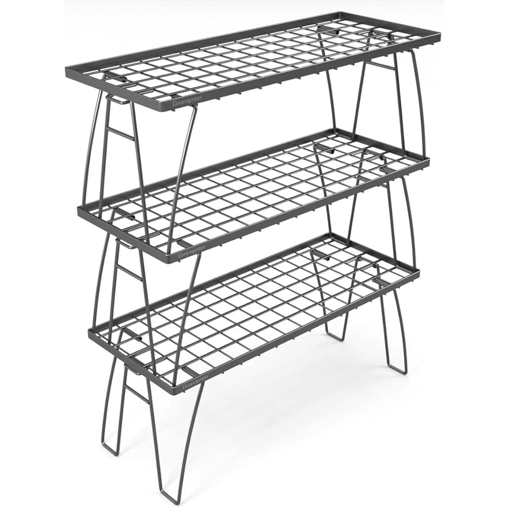 

CAMPING MOON Camping Rack, also usable as a campfire table, foldable, stackable mesh rack, storage, outdoor camping, 3-piece set T-229-3T