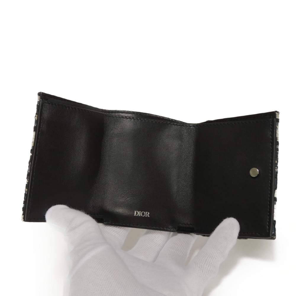 Used 10656 Oblique Jacquard Compact Wallet 2OBBC110YSE_H05E 7942 Black Japan Exclusive Logo Cotton Beige Unisex from