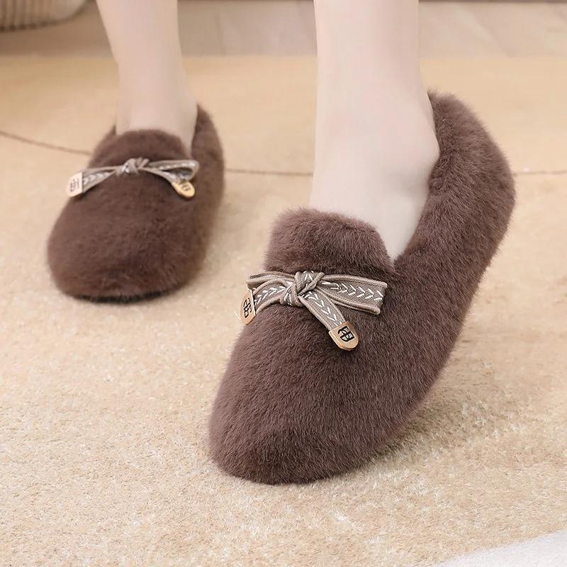 Fashion Winter New Bow Tie Fashionable Women's Cotton Shoes Simple Comfortable Casual Warm Wear-resistant Versatile Flat Shoes