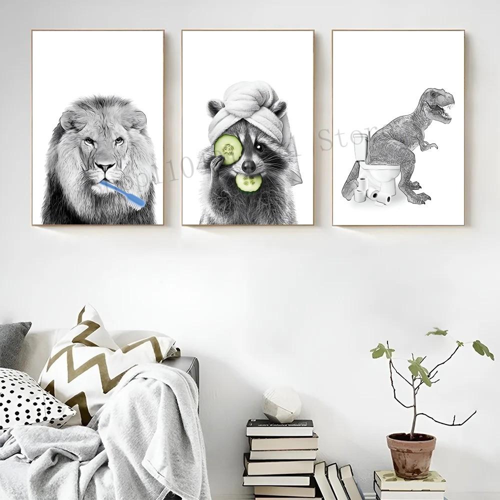 1pc Hot Funny Cat Giraffe Dog Elephant Toilet Paper Bathtub Poster HD Posters Home Room Bar Cafe Decor Art Wall Painting Picture