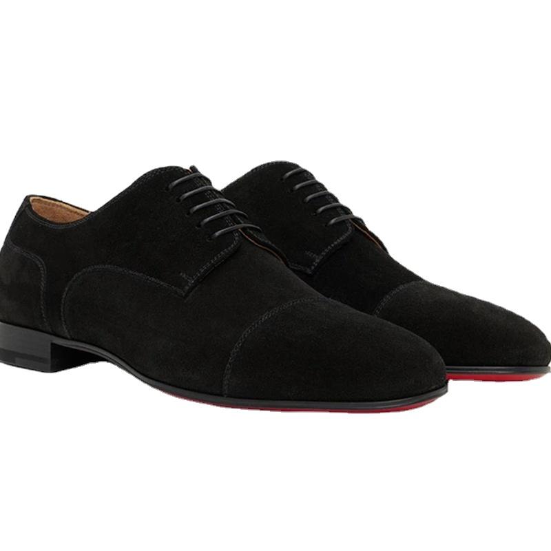 New Red Sole Men Shoes Black Flock Derby Shoes Breathable Lace-up Handmade Men Shoes  Chaussures Pour Hommes