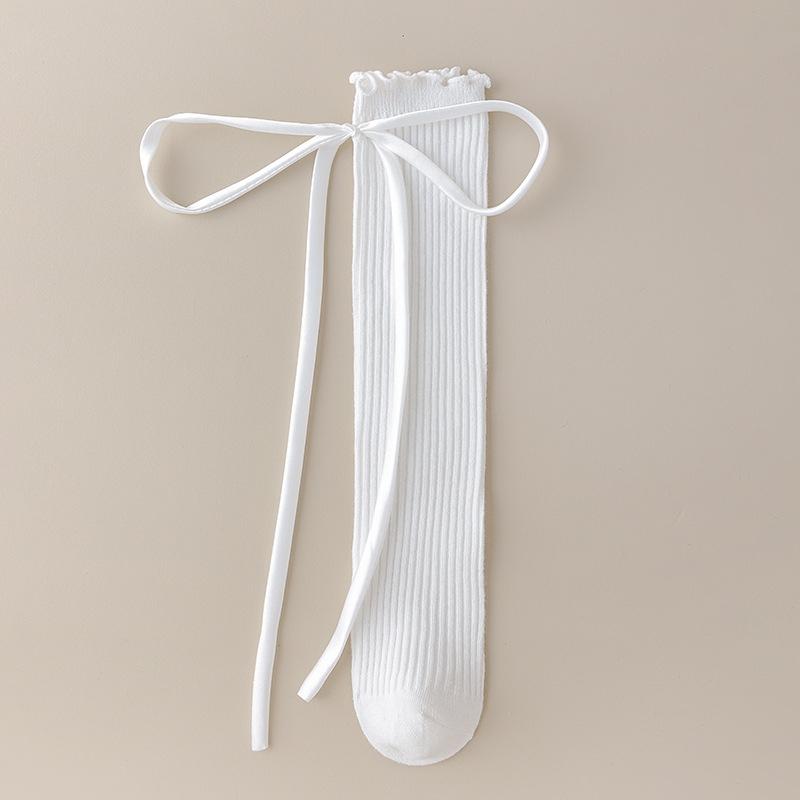 

Новые детские носки, гольфы для девочек с бантиками, Нескользящие длинные носки-трубы для малышей, детские носки принцессы, высокое качество one size белый