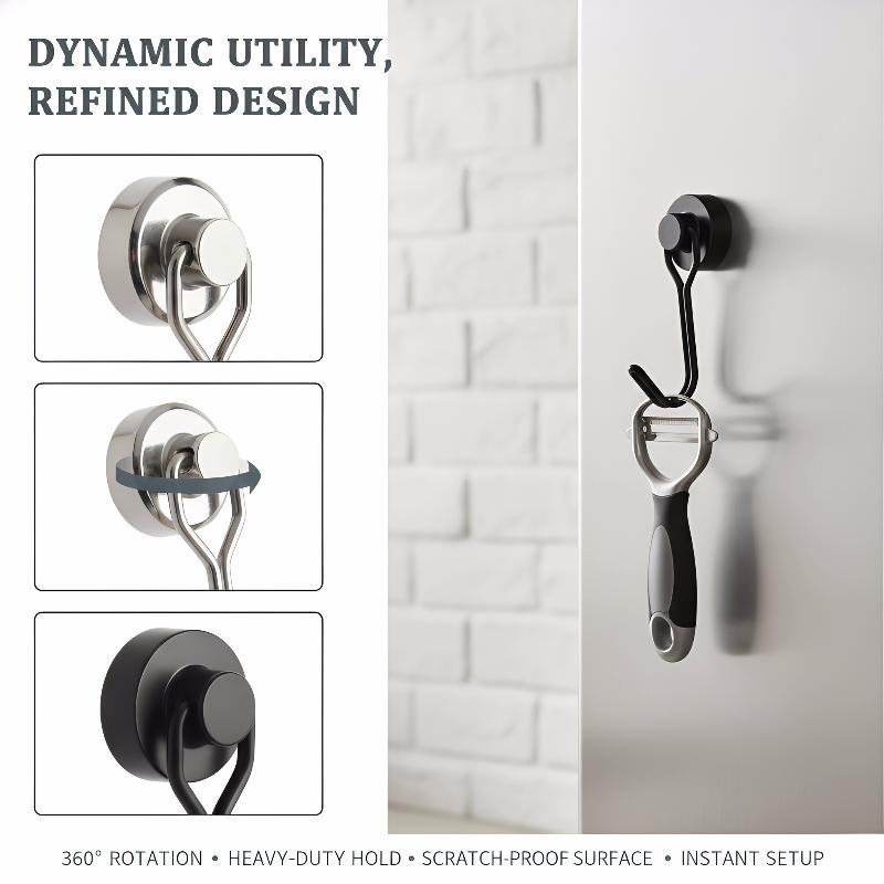 6Pcs Rotatable Magnetic Hooks,180°/360° Swivel Strong Magnet Hangers,Multi-Purpose Metal Magnetic Hooks for Home & Outdoor Use