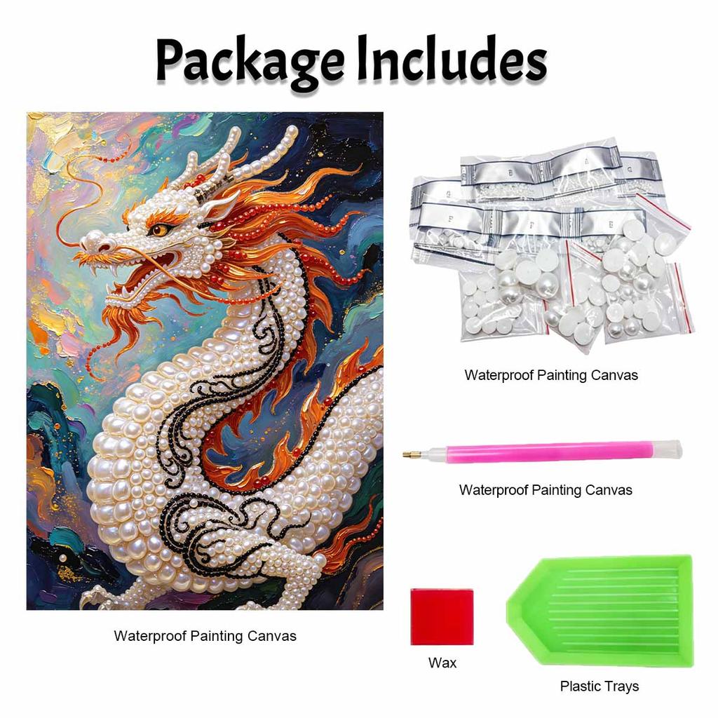 Frameless Pearl Bead Painting Kit Chinese Golden Dragon Design DIY Handmade Craft Canvas for Home Wall Decor Gift Art Projects