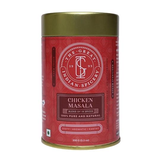 The Great Indian Spicery | Chicken Masala | 100gm Tin – Farm Fresh, Authentic Blend of 19 Spices, Non-Adulterated – Zesty, Aromatic