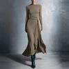 Fall New Women's Dresses Solid Color Elegant Wrap Long Dress with Embellishments Long Sleeve