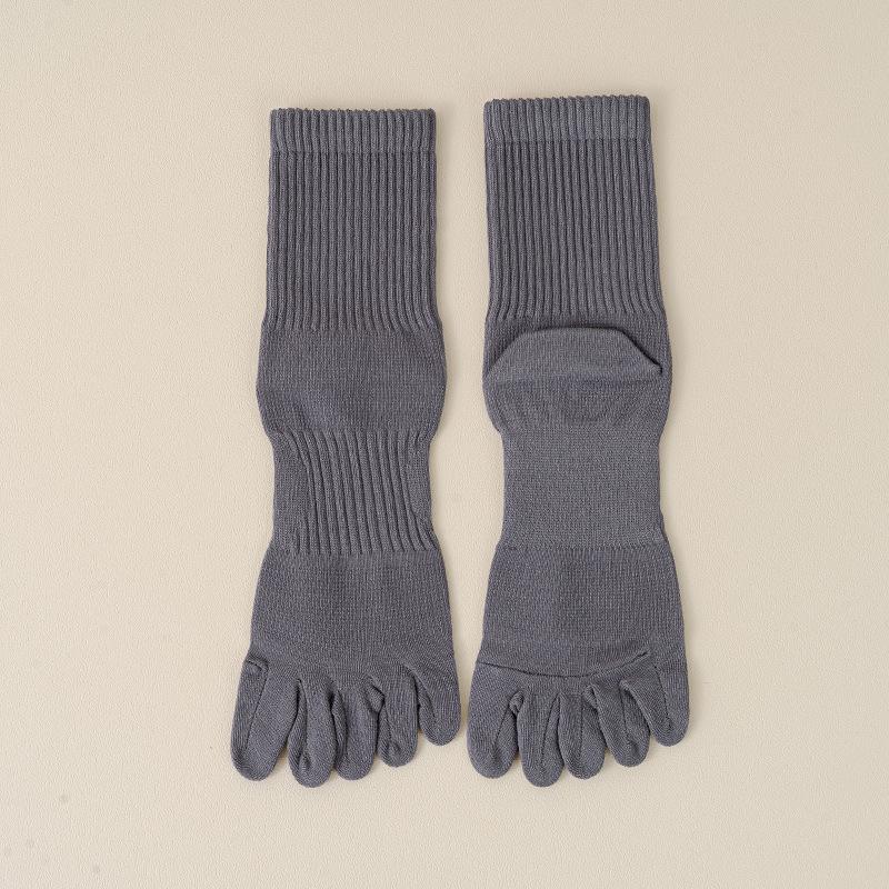 Fall/Winter Men's Five-Fingered Socks with High Elasticity, Pure Color Mid-Calf Tights, Sport-Style Sweat Absorbing and Anti-Turning-Up Long Socks