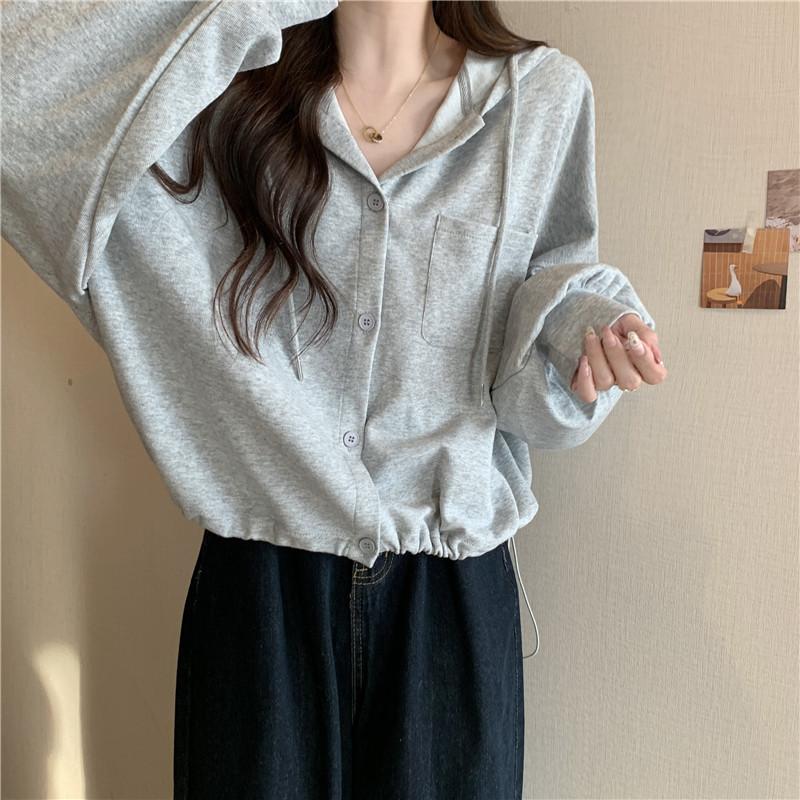 Womens Cotton Hoodie Cardigan With Button Details For Casual Spring Wear