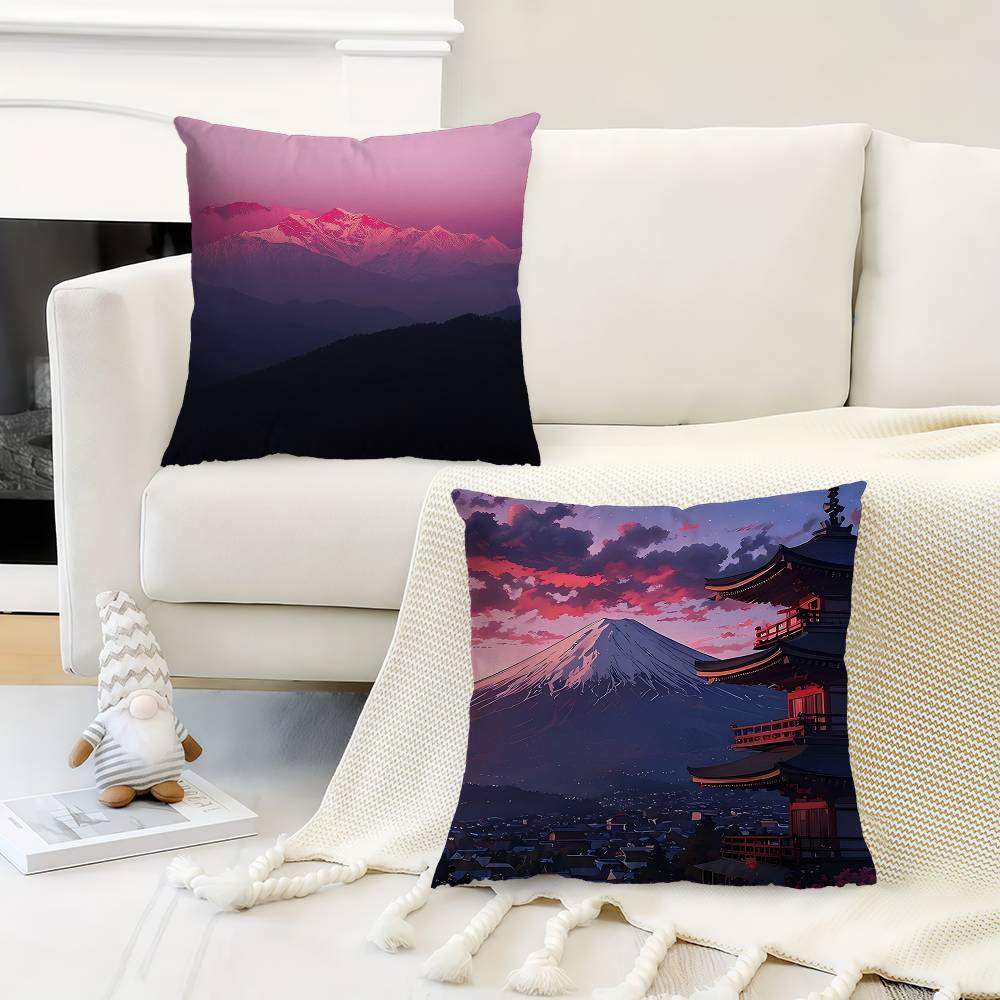 Pink Sunset Mountain Cushion Cover Pillowcase Upholstery Sofa Throw Pillow Home Decor Pillowcas