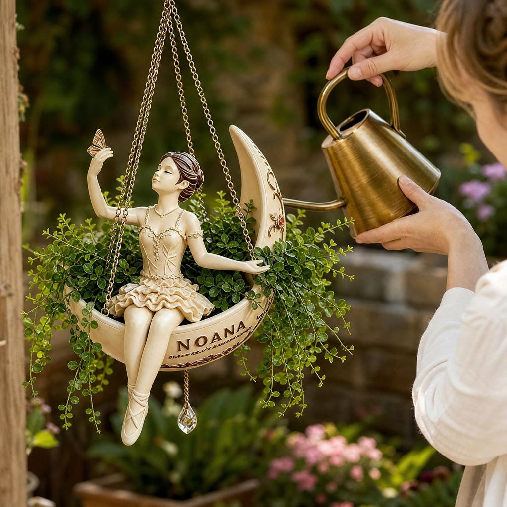 Ballerina Moon Resin Hanging Planter for Outdoor Garden Patio Yard Decor