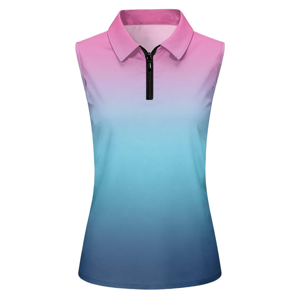 Dames Mouwloos Golf Poloshirt met Ritssluiting en Print Atletische Tanktop voor Sport Tennis Training Casual Kleding
