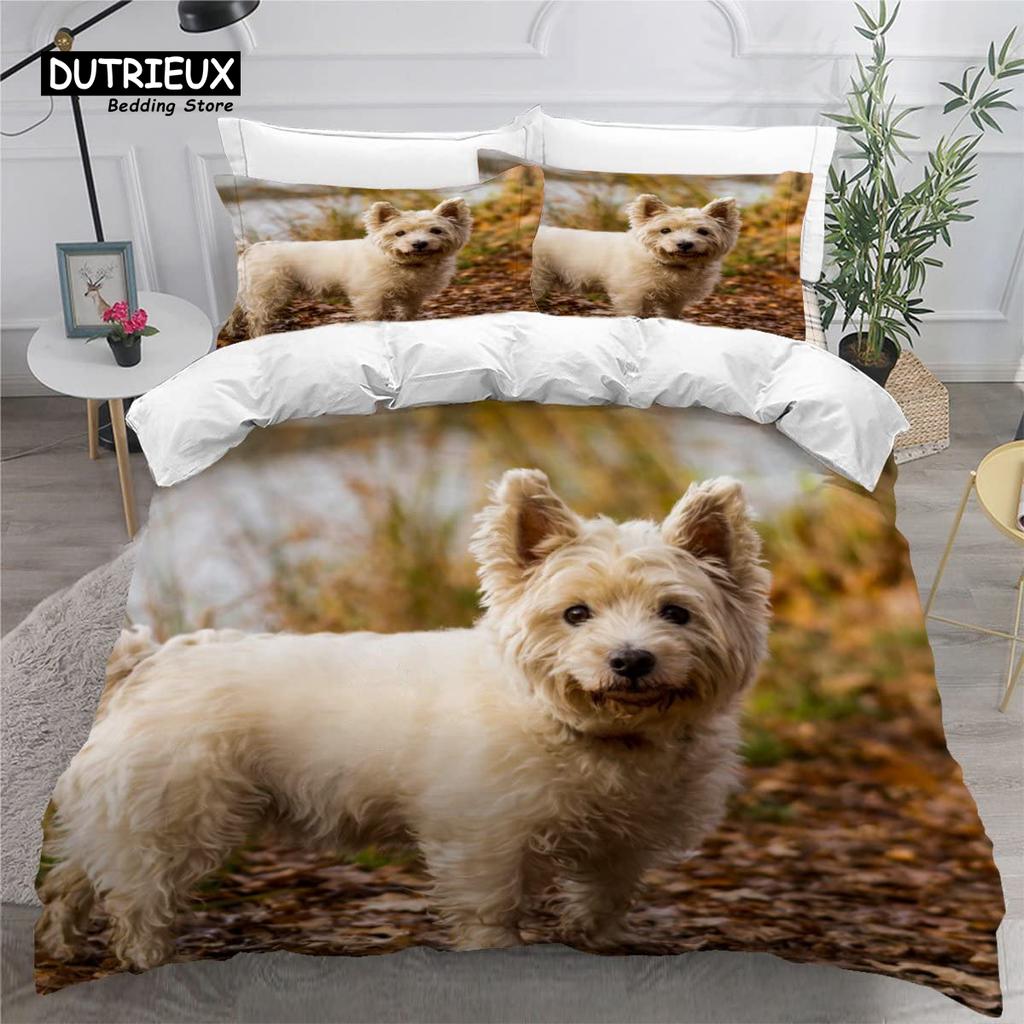 Sött Påslakanset med Maltesisk Hund Husdjur Hundar Tema Sängkläder Mikrofiber Kawaii Djur Täcke Överdrag Twin King För Barn Tonåringar