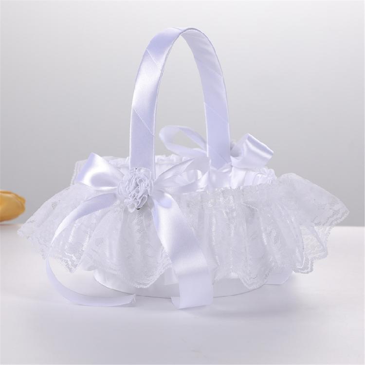 Tragbarer Hochzeitsdekorationskorb mit verstärktem Griff und zartem Spitzenakzent, Halter für Brautsträuße