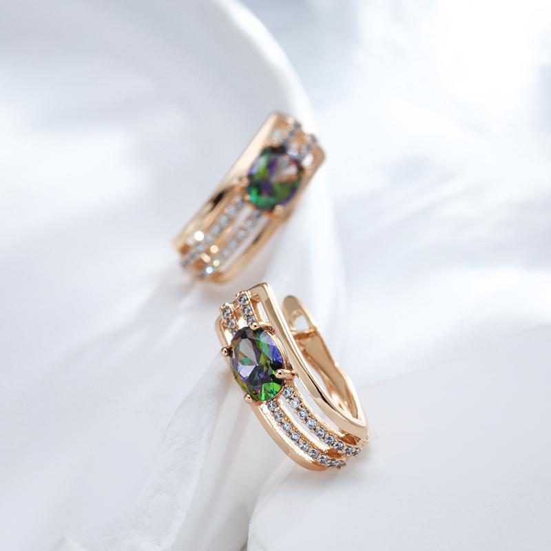 New Rose Gold Color Vintage Drop Earrings For Women Unusual Colourful Natural Zircon Earrings Fashion Daily Jewelry