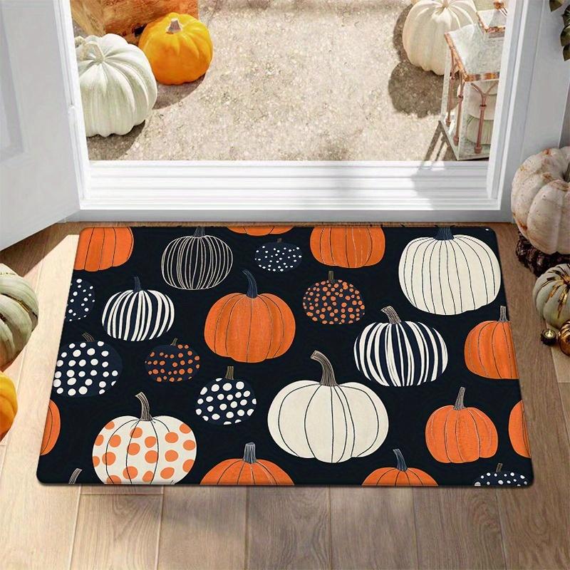 1pc Thanksgiving Pumpkin Print Non-Slip Doormat - 0.47inch Thick Flannel, Machine Washable, Comfortable Floor Mat for Entryway,