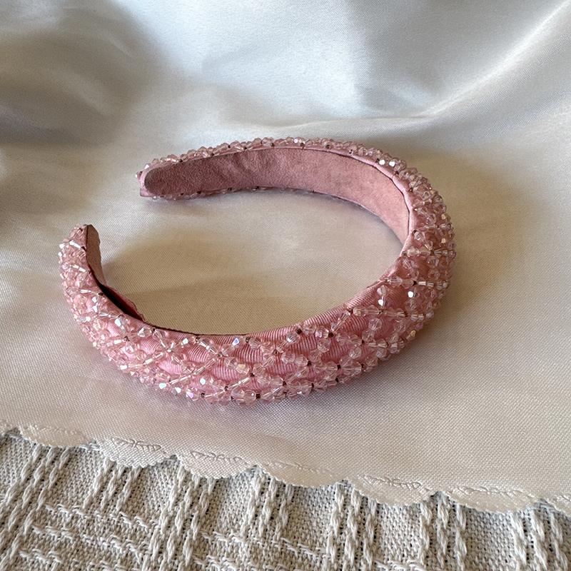3cm Width Crystal Luxury Girl's Handmade Beaded Hairband Braided Rhinestone Bead Headband