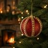 Foam Christmas Ornament Ribbed Wave Texture Powder Coated Ball Xmas Bauble Pearl Embellished Tree Hanging Decor