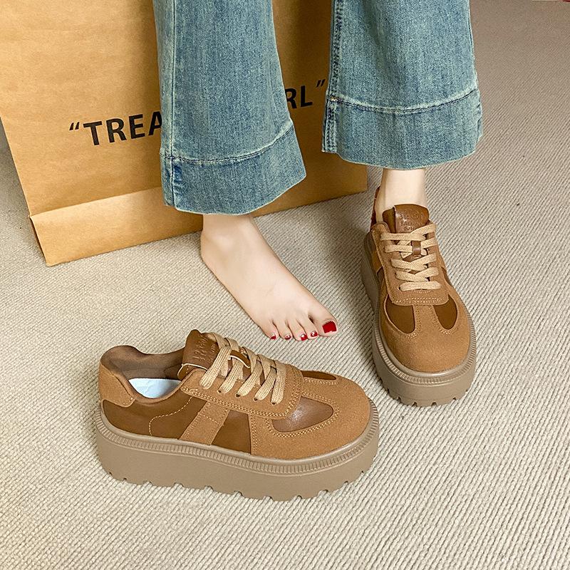 

Женские туфли на толстой подошве, увеличивающие рост, 2025, простые и универсальные повседневные спортивные кеды, модные ретро туфли для моральной подготовки 40 верблюд