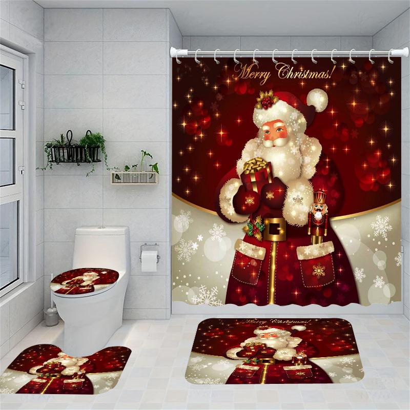 Christmas Series Shower Curtain Digital Printing Bathroom Shower Curtain Four-Piece Polyester Shower Curtain