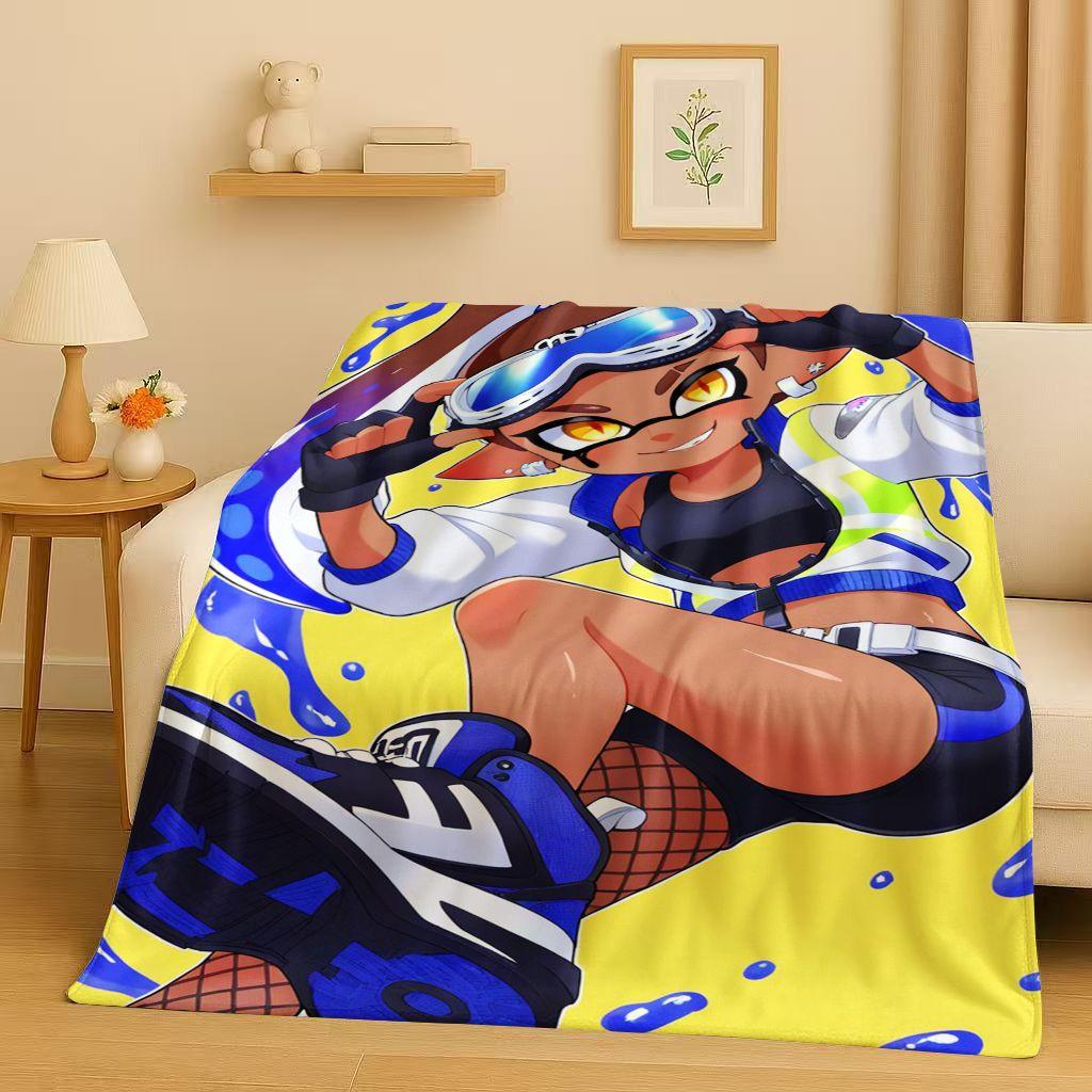 HD Splatoon Game Cartoon Flannel Blanket,Ultra Soft Warm Plush Throw for Home Bedroom Bed Sofa Cover Office Travel Picnic Kids