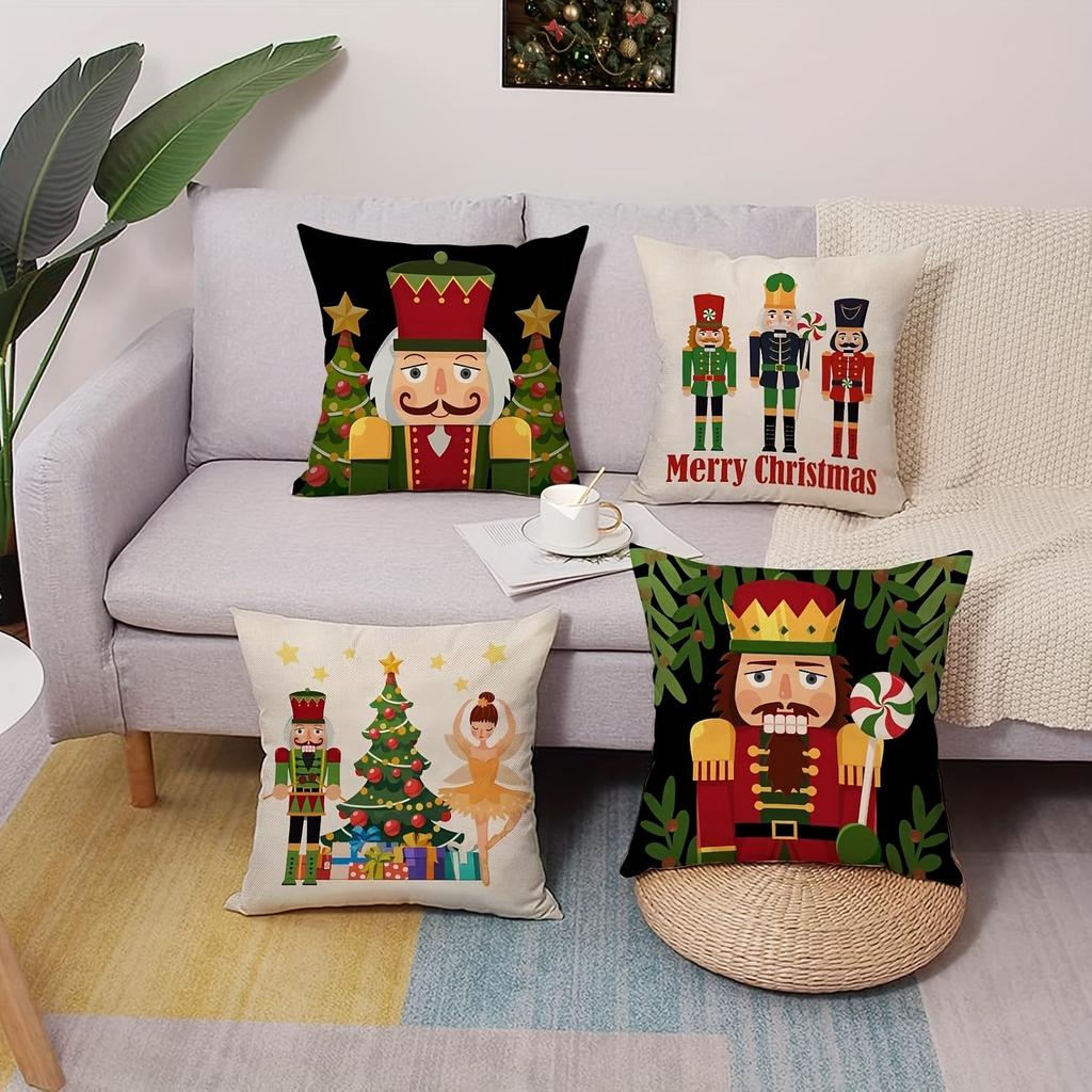 Nussknacker Weihnachts-Kissenbezüge: Festliche Designs für eine fröhliche Feiertagszeit Sofakissenbezug, Neujahrs-Heimdekoration