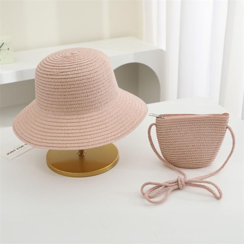 Summer Solid Color Straw Bag Shoulder Messenger Round Bag Children Versatile Outing Beach Bag Light Board DIY Round Weaving