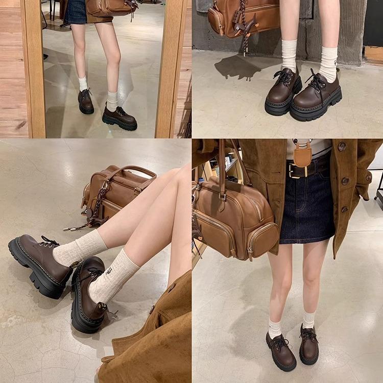 Full cowhide Su Yinyin little Martin lace-up thick-soled heightening casual Dr. Derby small leather shoes for women, genuine leather loafers for women
