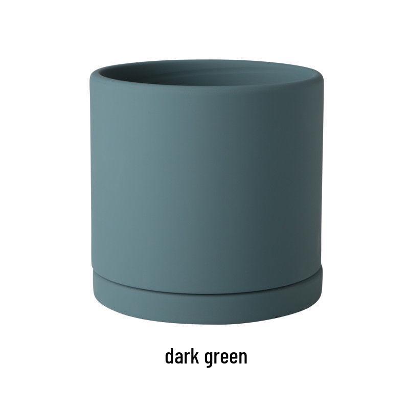 Morandi Colorful Ceramic Cylinder Flower Pots with Saucers for Indoor/Outdoor Plants