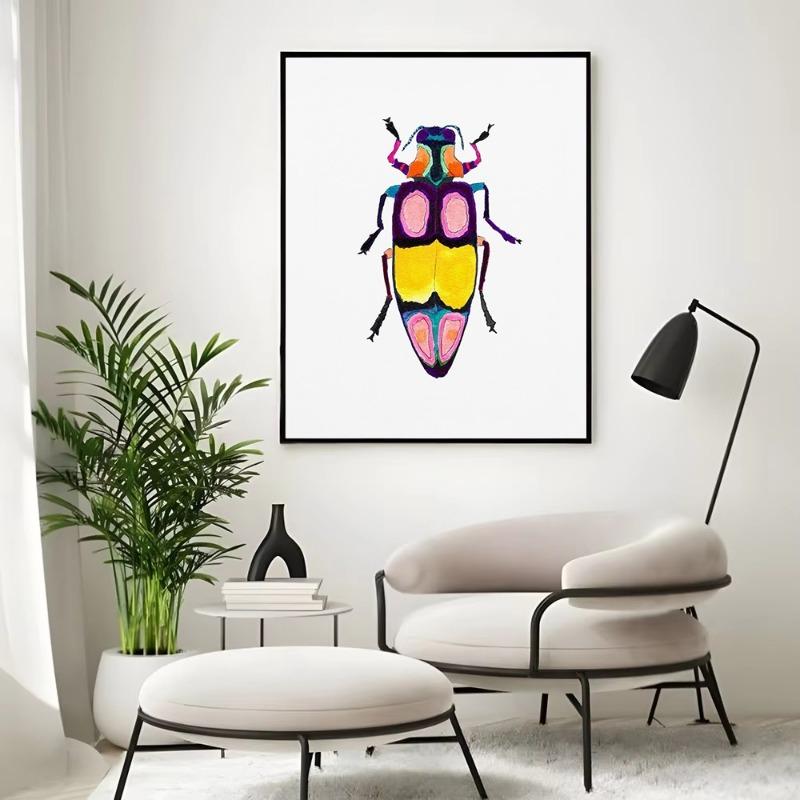 Aquarell Käfer Marienkäfer Poster Druck Buntes Insekt Leinwand Malerei Natur Wandkunst Bild Kinderzimmer Heimdekor