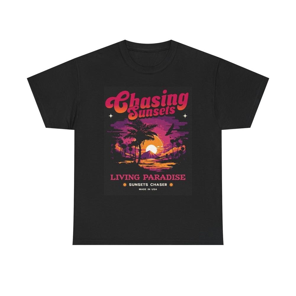 Chasing Sunsets Graphic T Shirt Summer Surfing Unisex Heavy Cotton Tee
