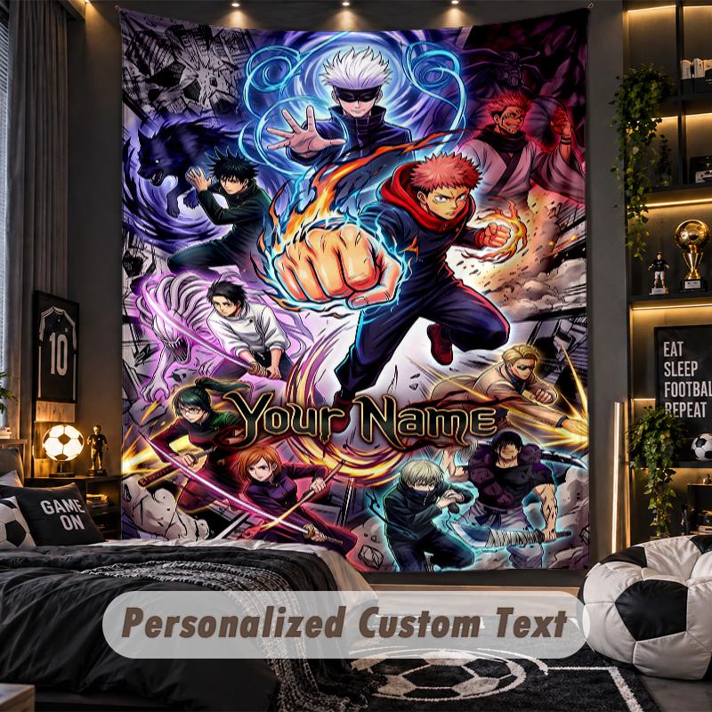 Personalized Wall Tapestry,Jujutsu Kaisen Custom Printed Name, Fabric Wall Art For Indoor Room Backdrop
