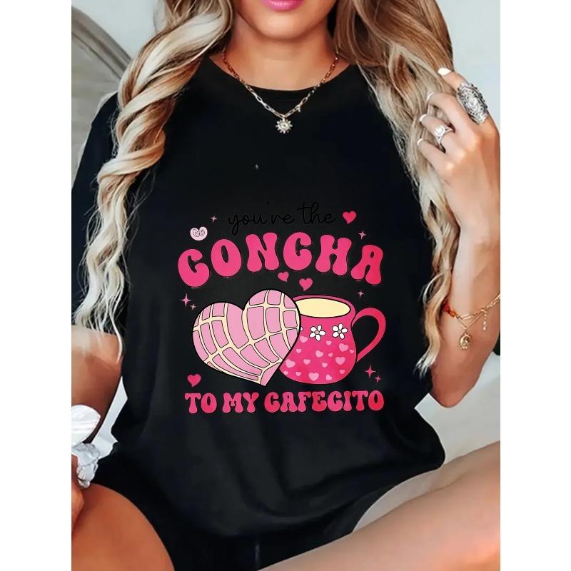 Oversized T Shirt Black Youre The Goncha To My Cafecito With Heart And Mug Print For Casual Wear And Everyday Style
