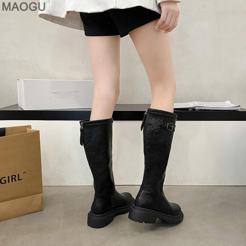 Platform Thigh High Boots Fashion Chunky Heels Black Brown Knee High Boots Autumn Winter Round Toe Zipper Long Motorcycle Botas