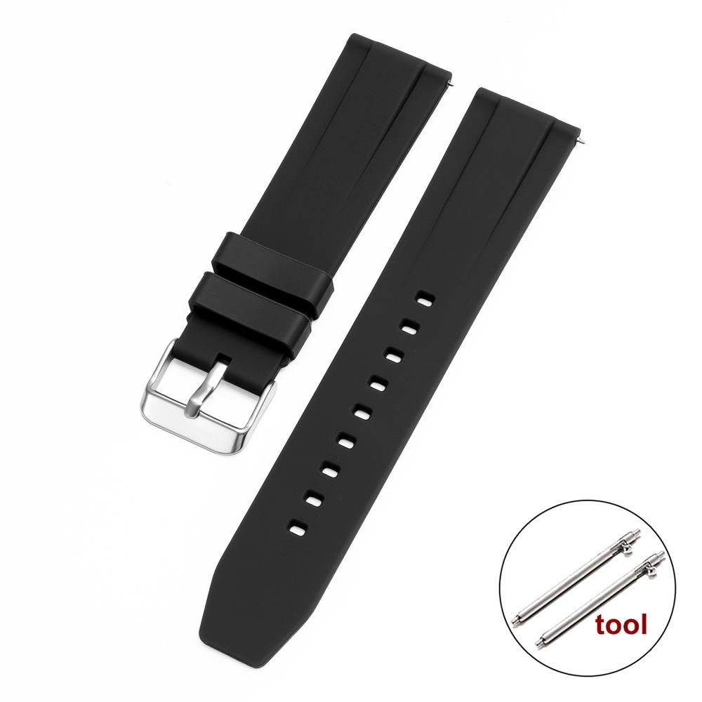 

Quick Release Rubber Watch Band 20mm 22mm for Rolex for Seiko Bracelet Silicone Sport Watrproof Universal Smartwatch Wristband 20mm чёрный