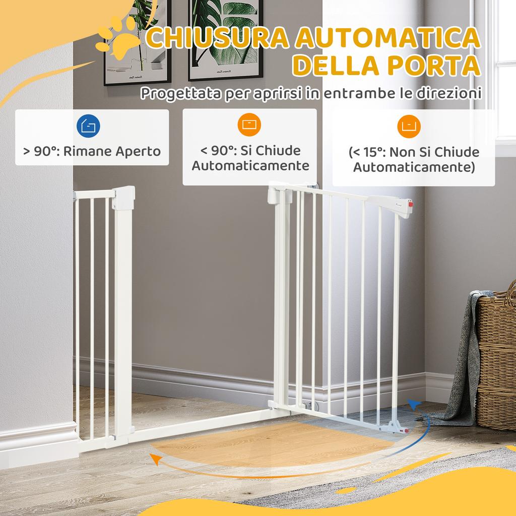 Dog Gate for Small and Medium Size Dogs with Double Lock and Automatic Closure, 76-103x4.2x77 Cm, White