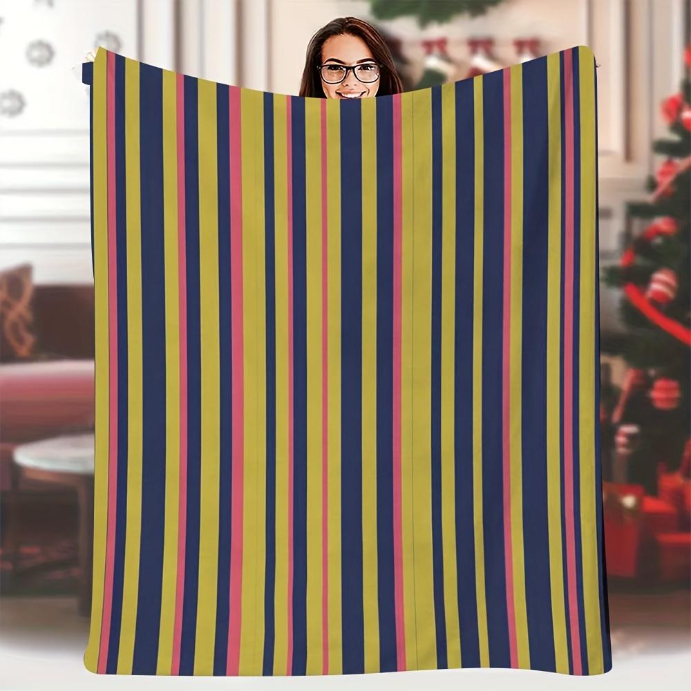 

1pc Soft Single-Sided Printed Blanket 60x80 Inch - Vintage Vertical Stripe Design in Navy Blue, Pink, and Yellow, Perfect for Na 70x100cm28x39in