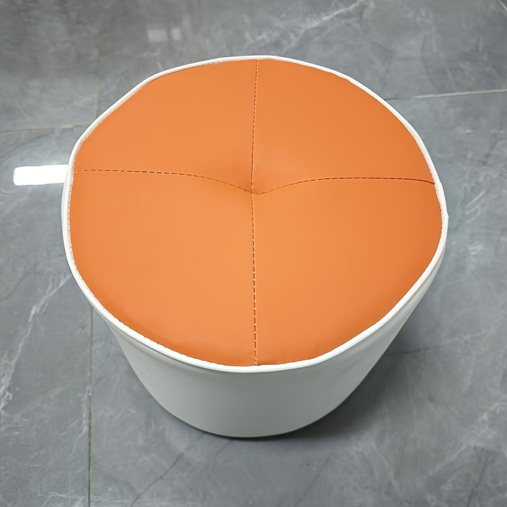 Nordic Faux Leather Round Stool, Small Pouf Ottoman for Sofa, Light Luxury Doorstep Shoe Changing Stool, Household Low Soft Seat